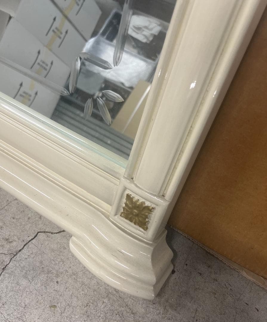 【引き取り限定】大型アンティーク風ミラー ホワイト