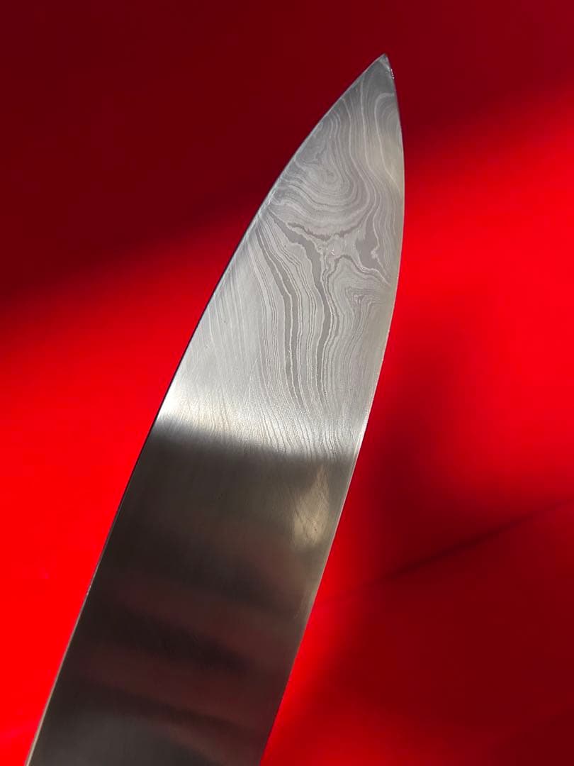 01483 包丁　重啓作　牛刀　墨流し　折り返し鍛錬　スウェーデン鋼　未使用品