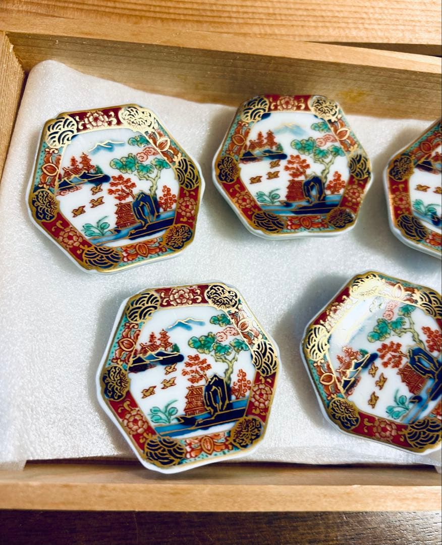 幸楽窯　錦色絵山水箸置　5客セット