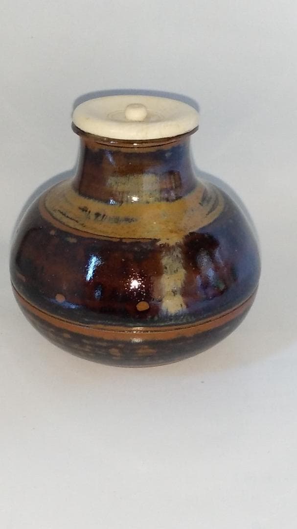 高取焼 登古窯 笹山登古 高取茶入 仕覆 三雲屋緞子 共箱 栞 茶入 美品