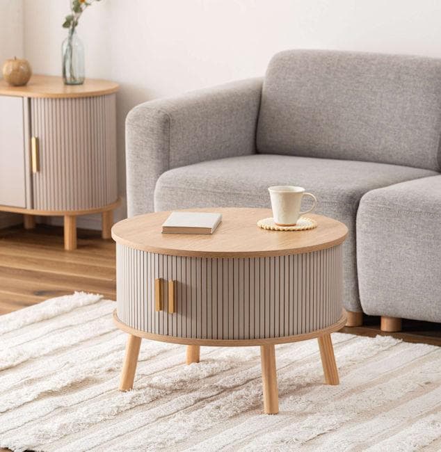 スライド扉収納付リビングテーブル幅58cm 木目調 センターテーブル（566）