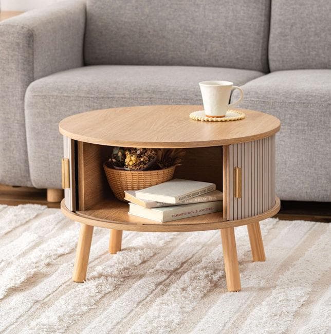 スライド扉収納付リビングテーブル幅58cm 木目調 センターテーブル（566）