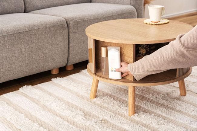 スライド扉収納付リビングテーブル幅58cm 木目調 センターテーブル（566）