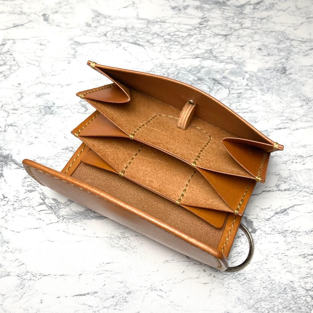 栃木レザー ミニ財布 本革 コンパクト財布 キーリング 茶 メンズ レディース