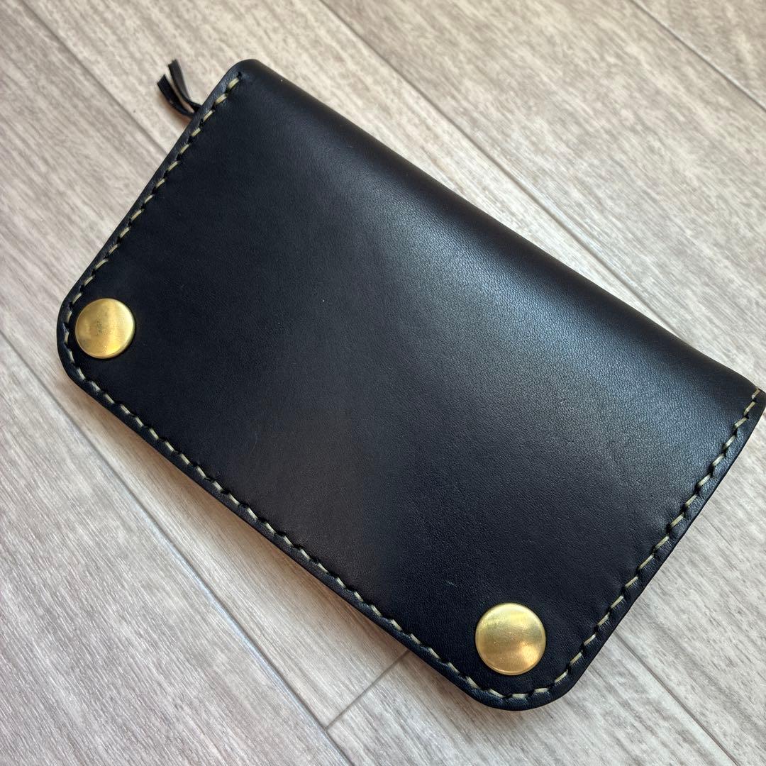 イタリアンレザー　ミドルトラッカーウォレット　真鍮　お札を折らずに収納　タイプB