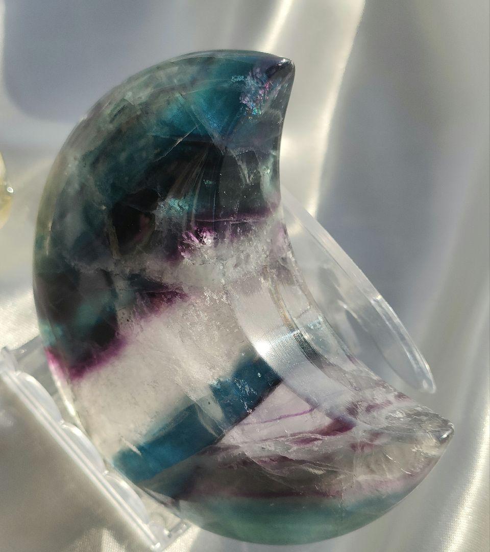 ブルーパープルフローライトお月様  虹いり