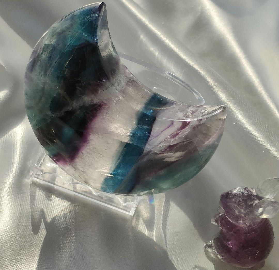 ブルーパープルフローライトお月様  虹いり