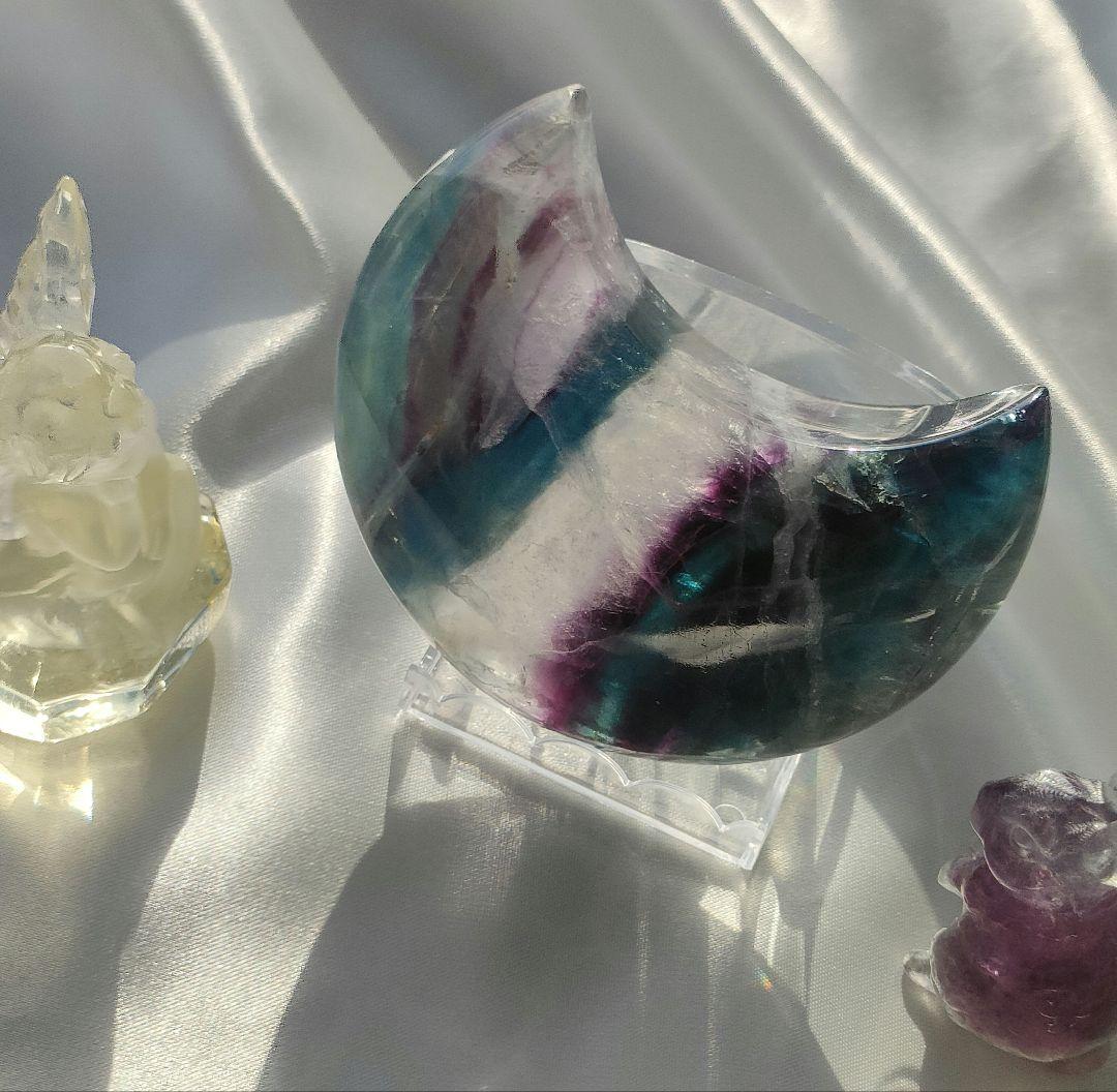 ブルーパープルフローライトお月様  虹いり