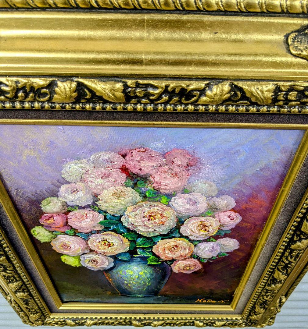 画家haru☆油彩画F６号☆薔薇☆新作☆肉筆画＊一点物＊静物画☆