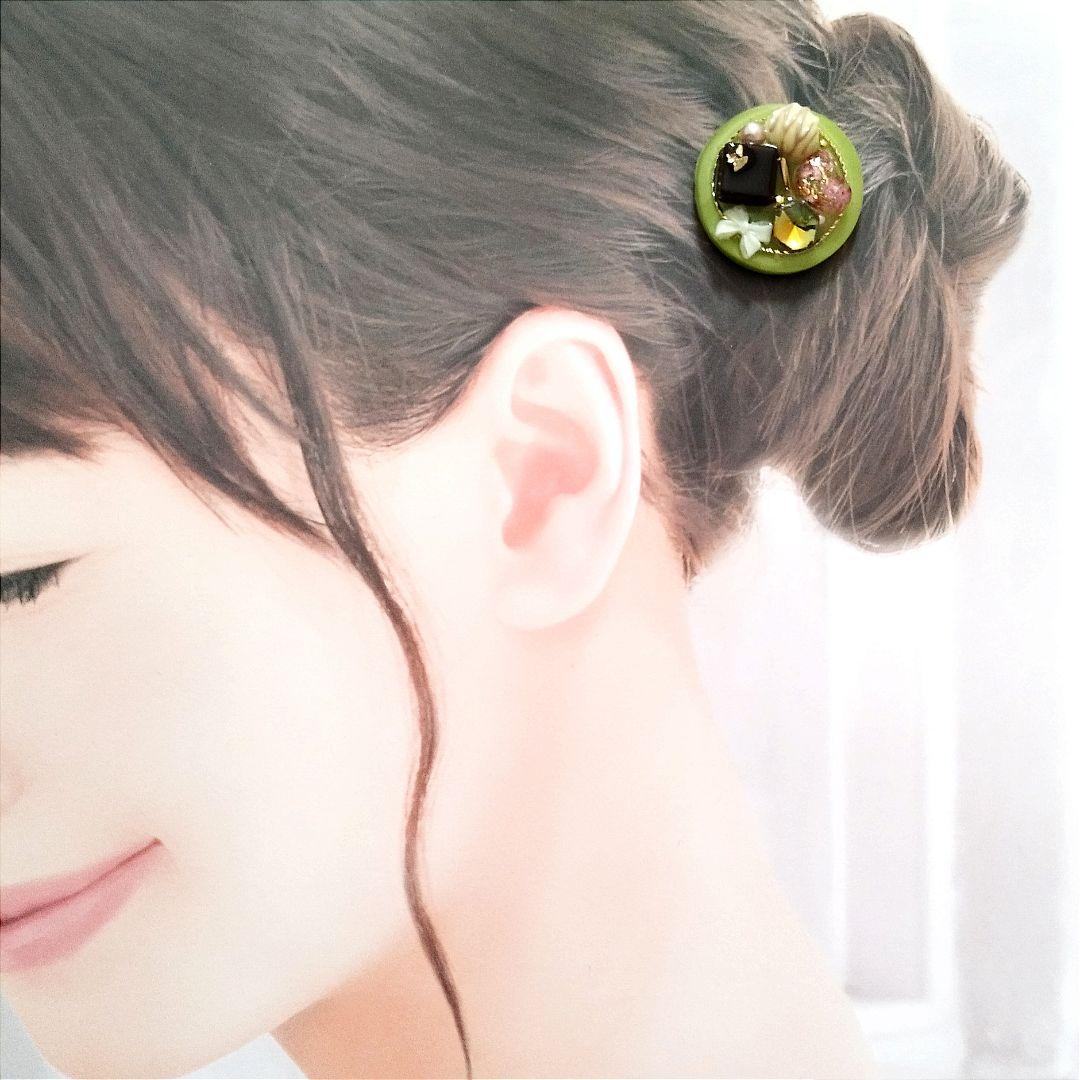 no.1721 レジン ヘアゴム ブローチ ポニーフック チョコ