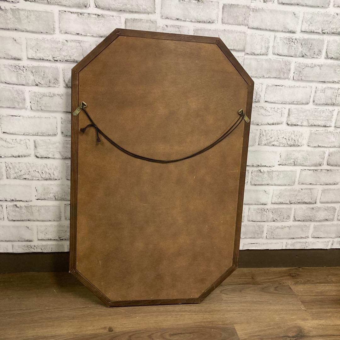 B-3 【美品】M's アンティーク調 八角形 木製ウォールミラー 壁掛け鏡