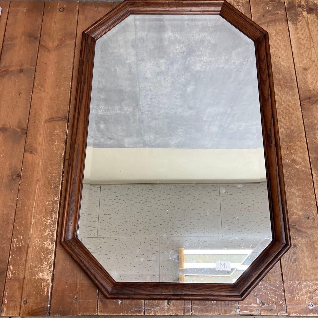 B-3 【美品】M's アンティーク調 八角形 木製ウォールミラー 壁掛け鏡