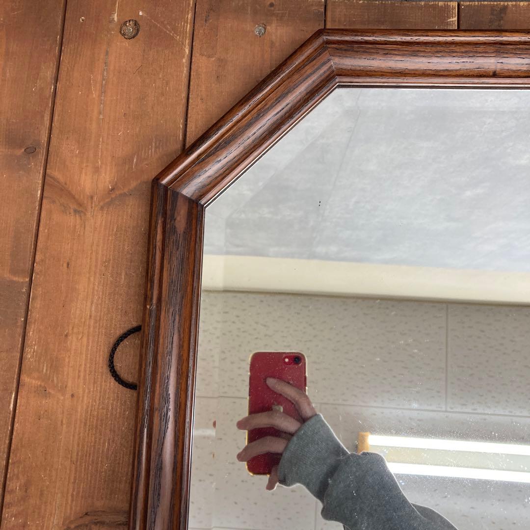 B-3 【美品】M's アンティーク調 八角形 木製ウォールミラー 壁掛け鏡