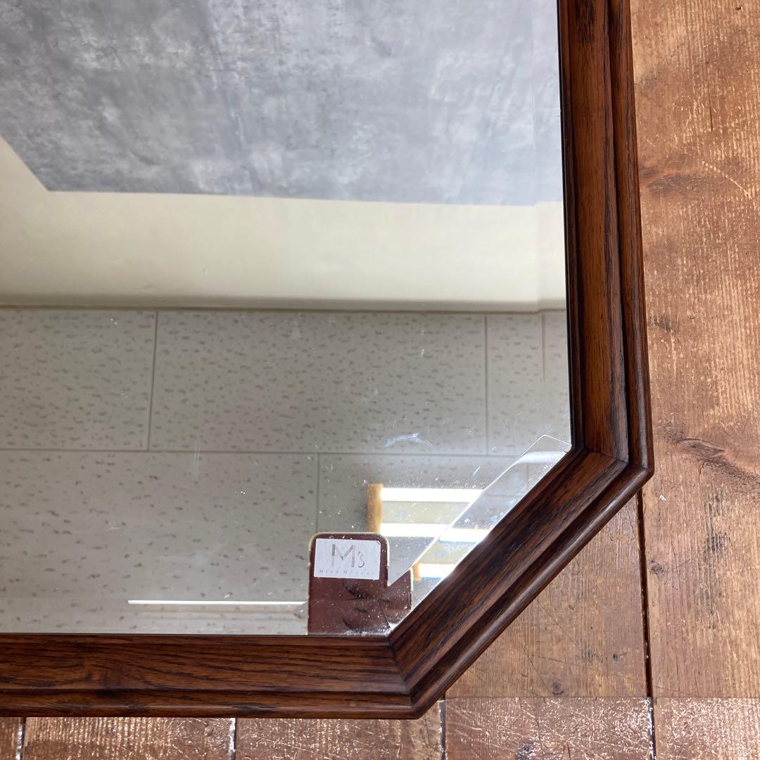 B-3 【美品】M's アンティーク調 八角形 木製ウォールミラー 壁掛け鏡