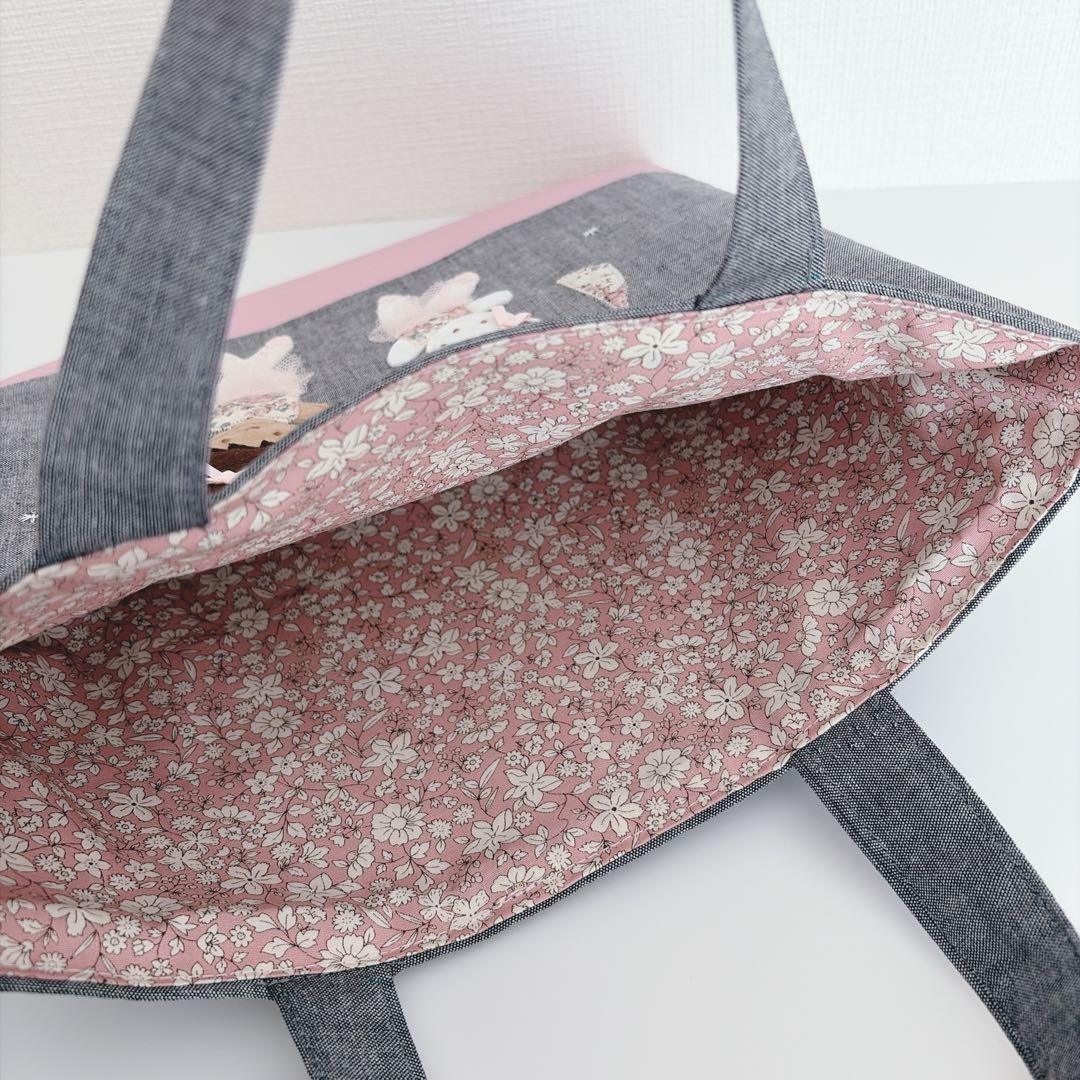 バレエ　くま　アップリケ　ミニトート　レッスンバッグ　スマホショルダー