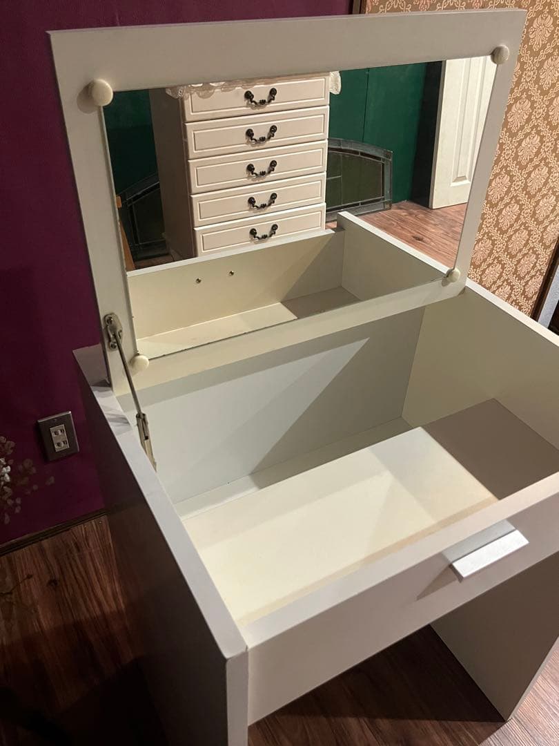 ドレッサー 鏡台 机 テーブル ホワイト 姫系 白 ロココ調 インテリア 収納式