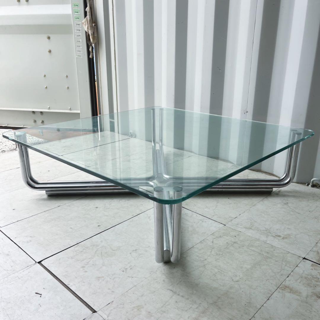 取付無料！カッシーナ 784 スタイリッシュモダン ガラス天板正方形ローテーブル