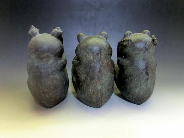 置物■蛙 カエル（見ざる聞かざる言わざる）石膏オブジェ かえる 時代物 骨董品■