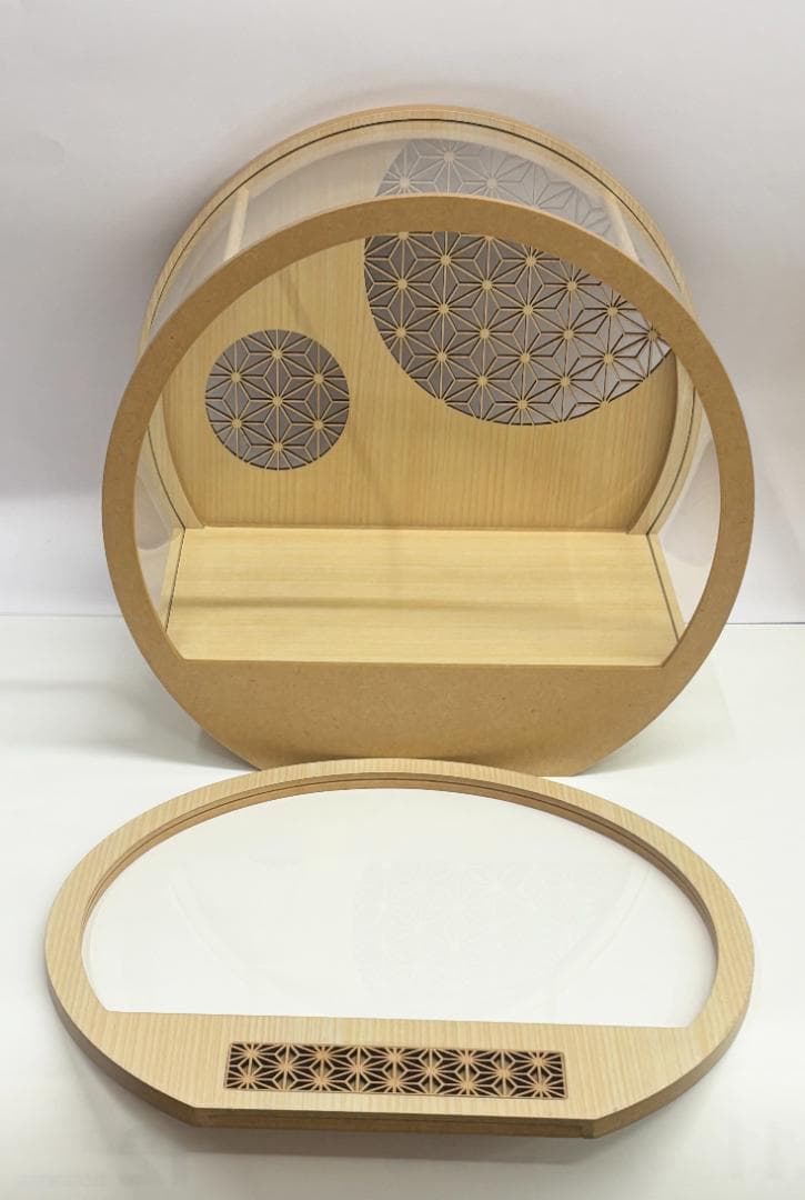 ケースのみ 桧ナチュラル 麻の葉レーザー彫刻 30丸型前開きアクリル