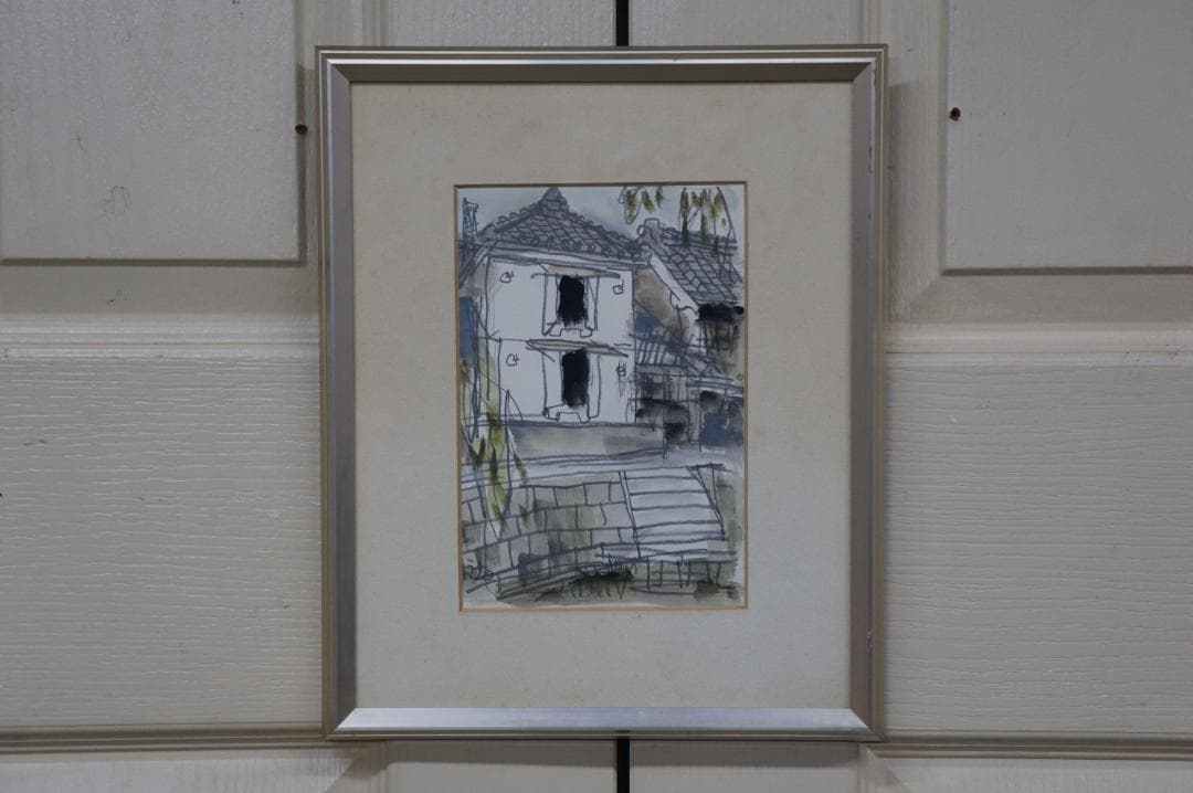 真作 柴田祐作 千葉佐原風景 風景画 自然画 水彩画 日展 額装 希少作品