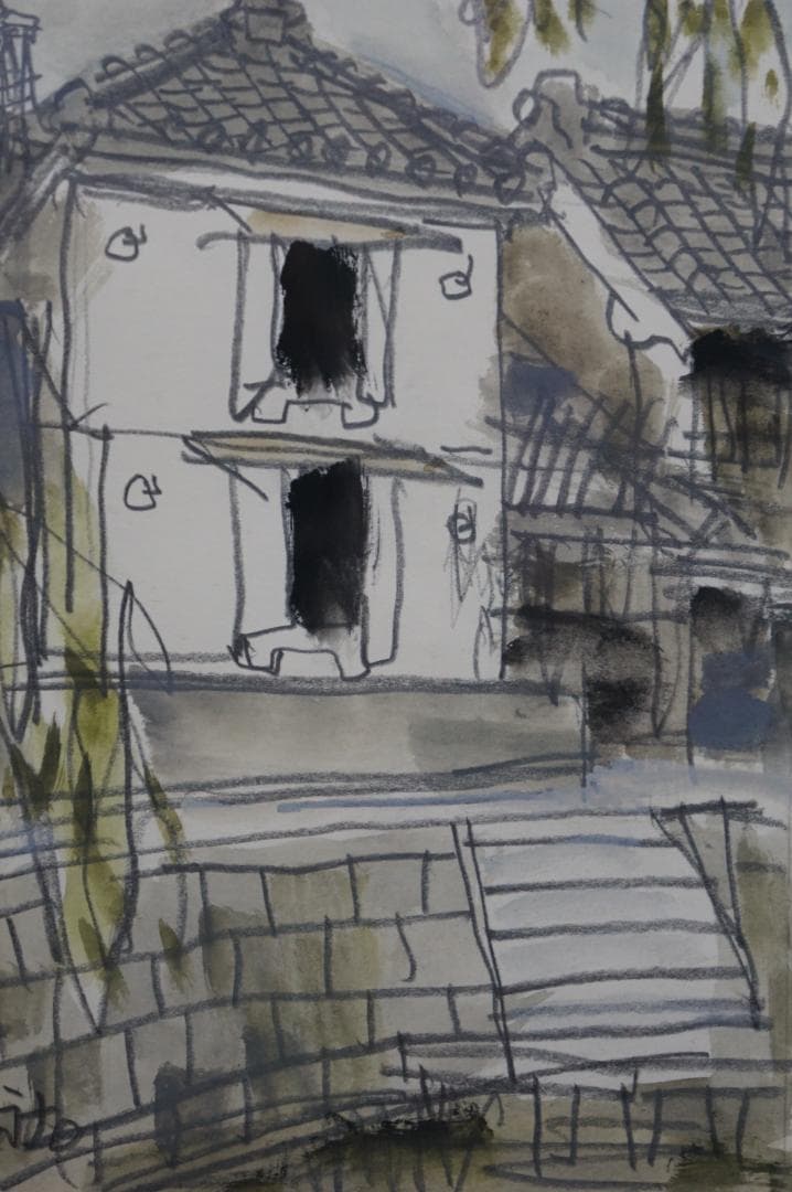 真作 柴田祐作 千葉佐原風景 風景画 自然画 水彩画 日展 額装 希少作品