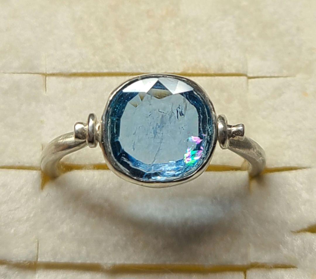 深い海の煌めき★サンタマリアアフリカーナアクアマリンリング、レインボーInc★