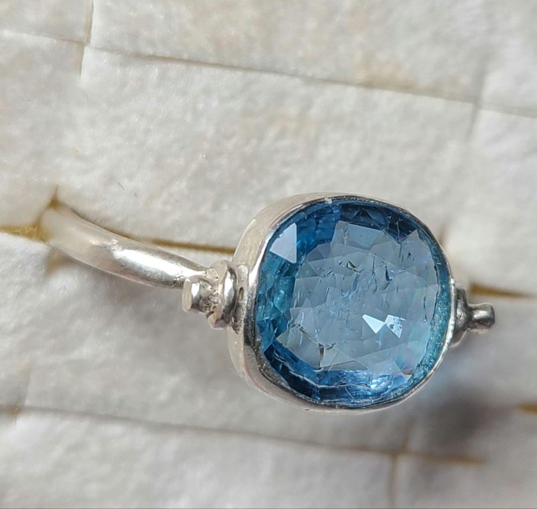 深い海の煌めき★サンタマリアアフリカーナアクアマリンリング、レインボーInc★