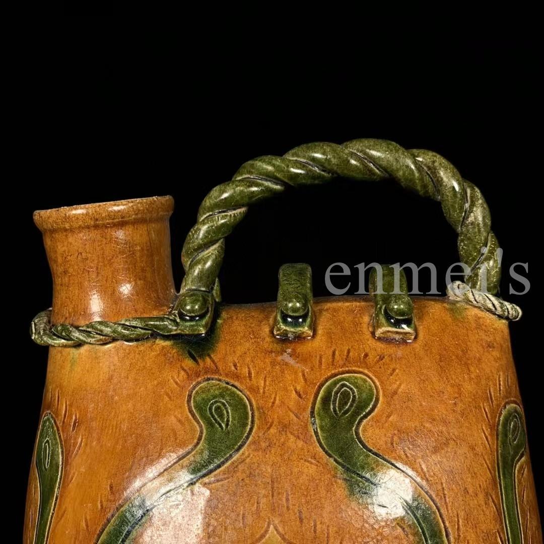 中国古美術・唐三彩・孔雀羽紋 提梁壺・三彩陶・酒具・陶芸・文房具