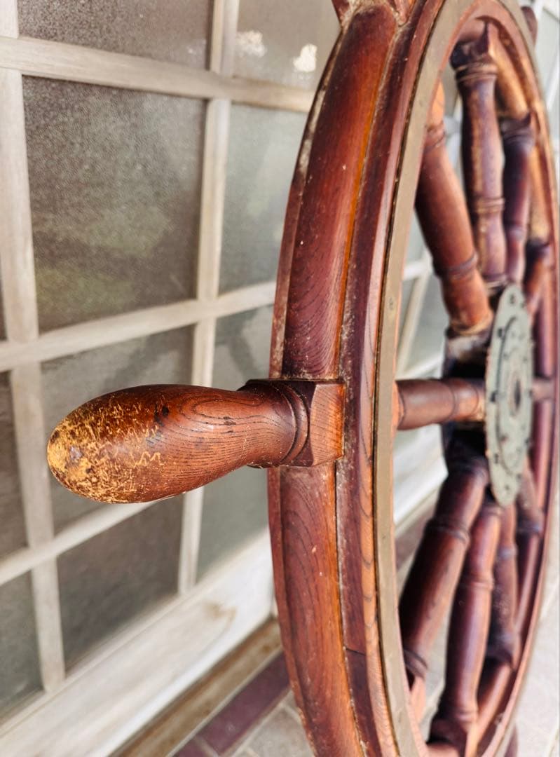 アンティーク　船舵　船輪　ビンテージ　ハンドル　木製　大型船