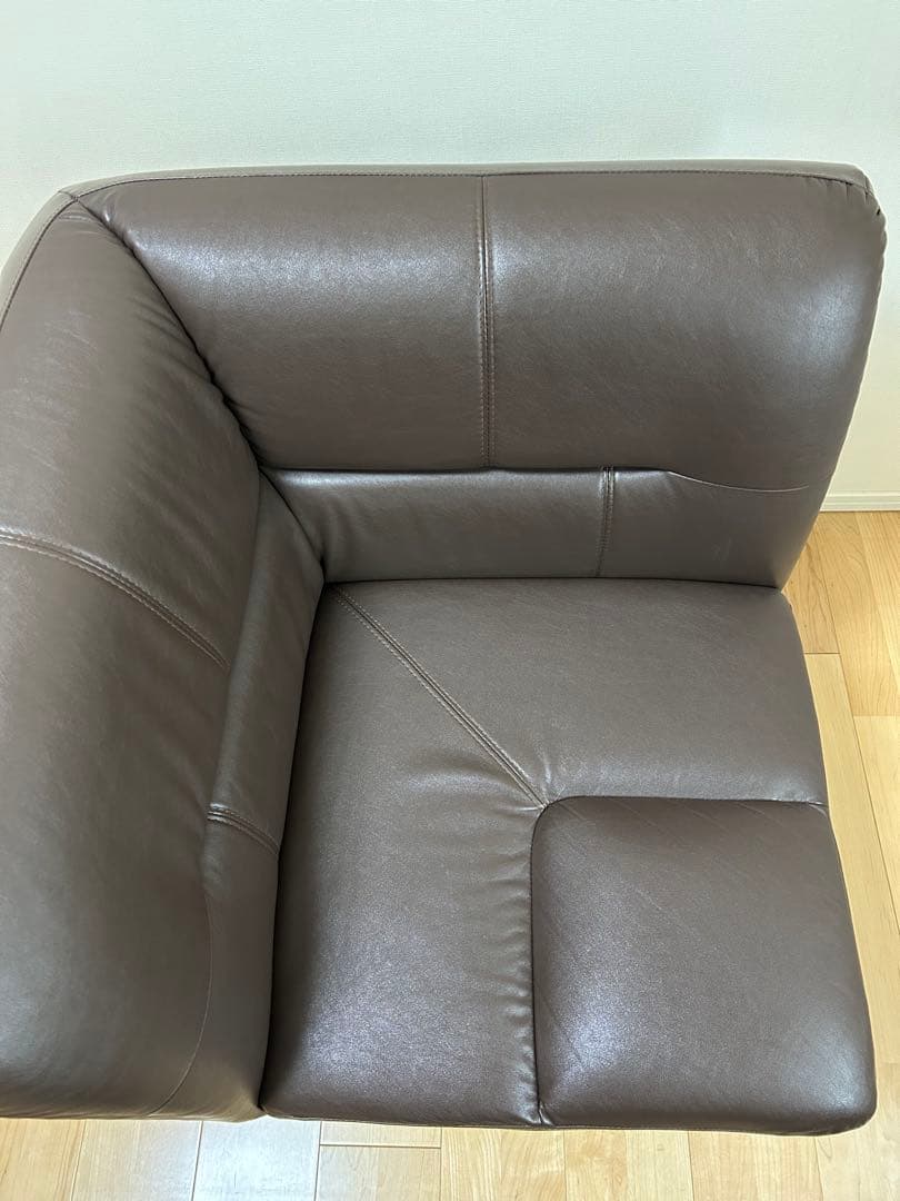 1人掛けソファー、フェイクレザーソファー、ダークブラウンソファー、コーナーソファ
