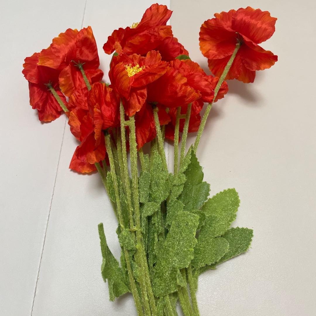 5個 造花の装飾 人工の花の茎 バルク造花 シルク植物オレンジ