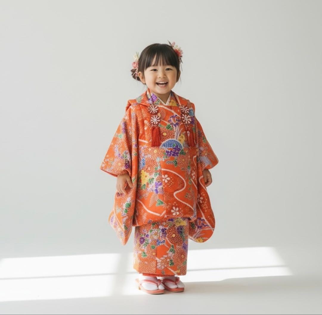 ◎mk-1886　七五三　女の子　着物・襦袢・被布　3点セット　10-16