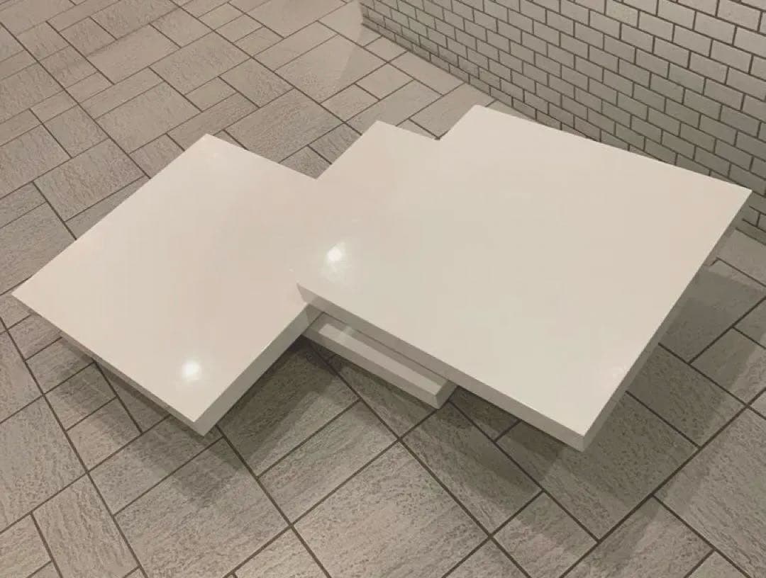 天板回転式モダン EXTENSION CENTER ／スクロール多変形白テーブル