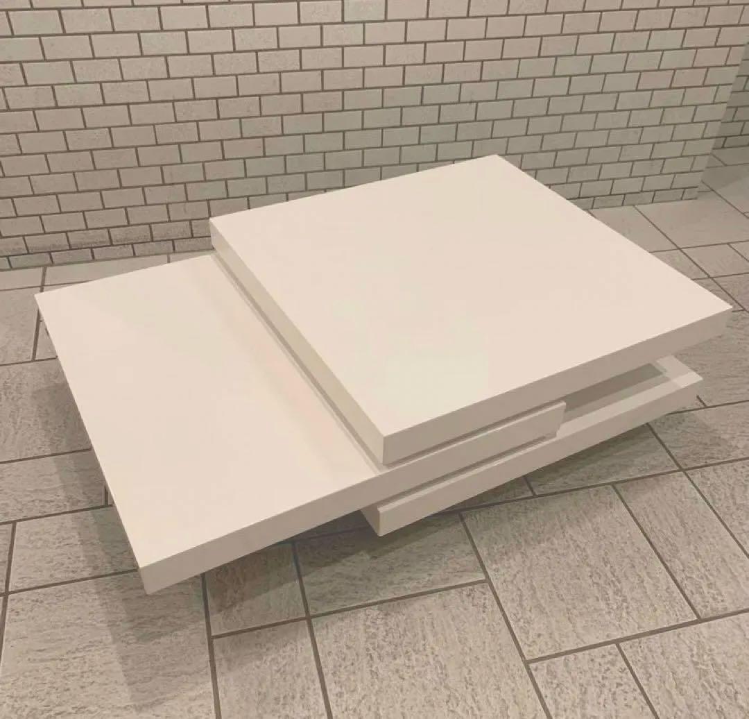 天板回転式モダン EXTENSION CENTER ／スクロール多変形白テーブル