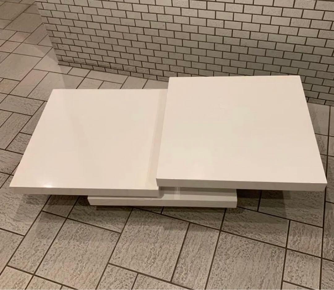 天板回転式モダン EXTENSION CENTER ／スクロール多変形白テーブル