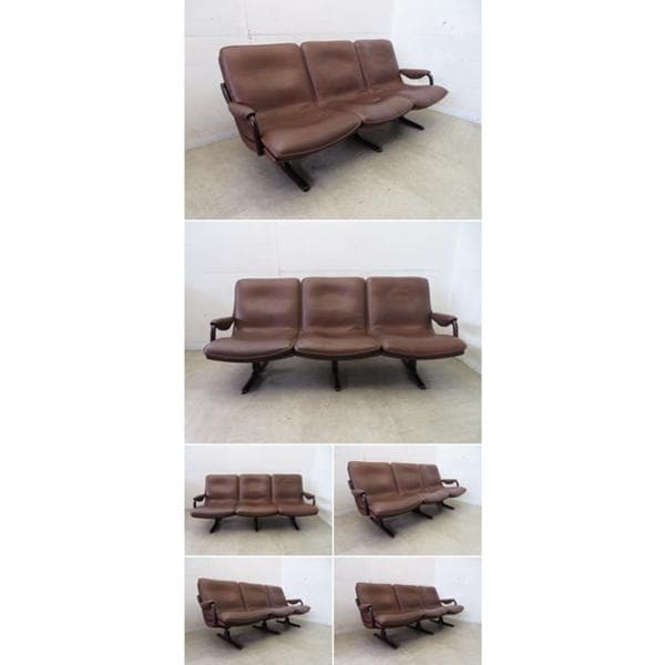 美品■デンマーク■ｃ/ベルグ社■総革■ローズウッド■北欧■3人掛けソファ■