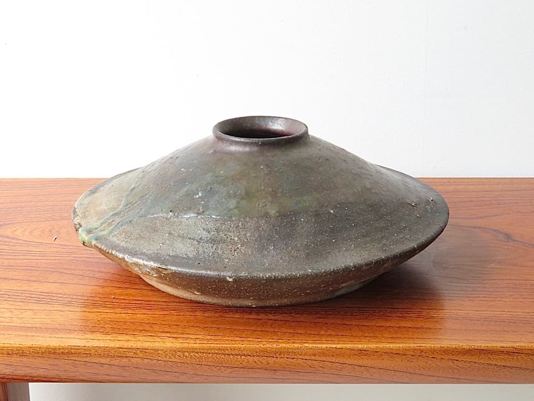 【期間限定値下】青娥窯　松元洋一作③　銀継ぎ有り『自然釉算盤花入小』　穴窯焼成