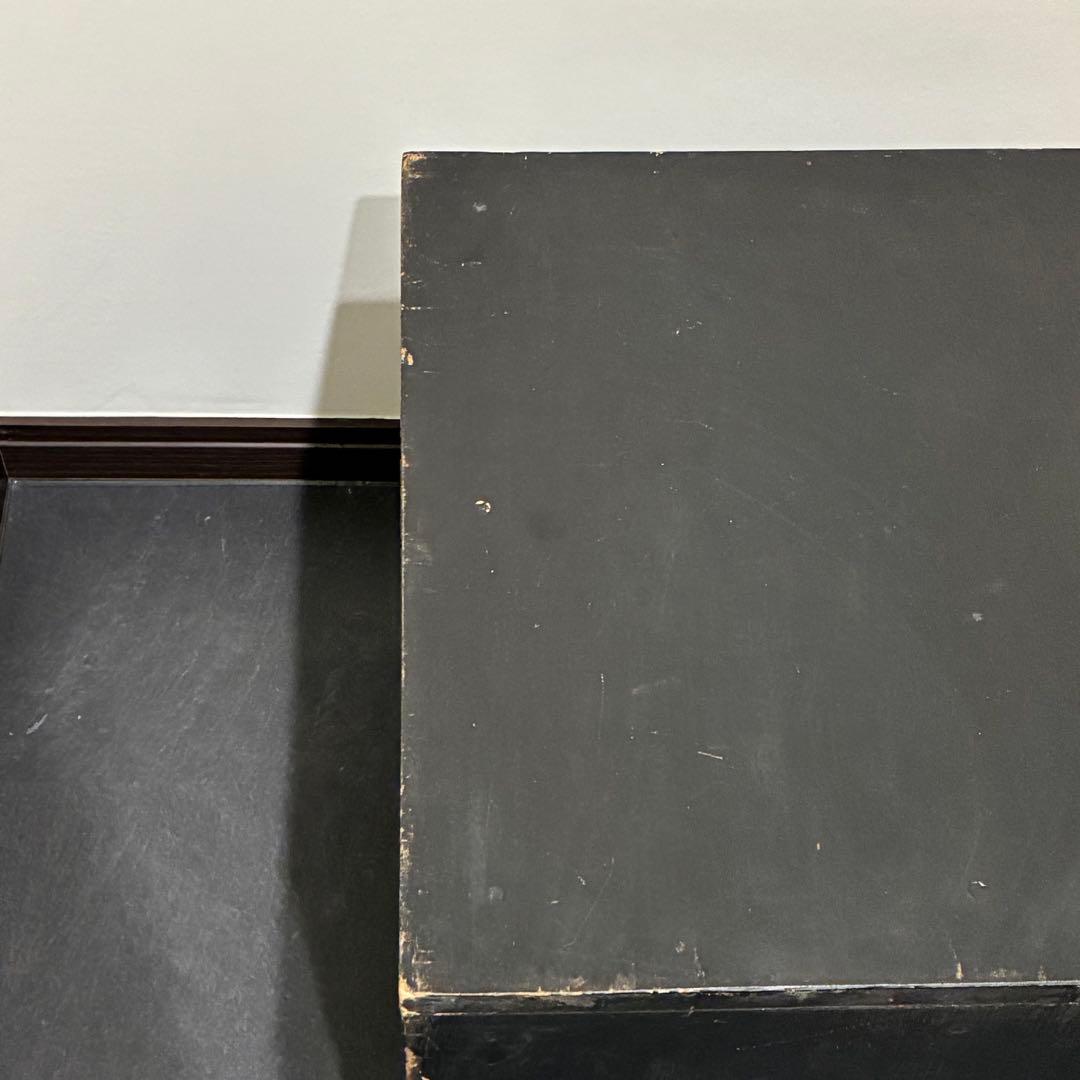 黒ペイント キューブ型木箱②展示台 スツール 椅子 オブジェ 古道具