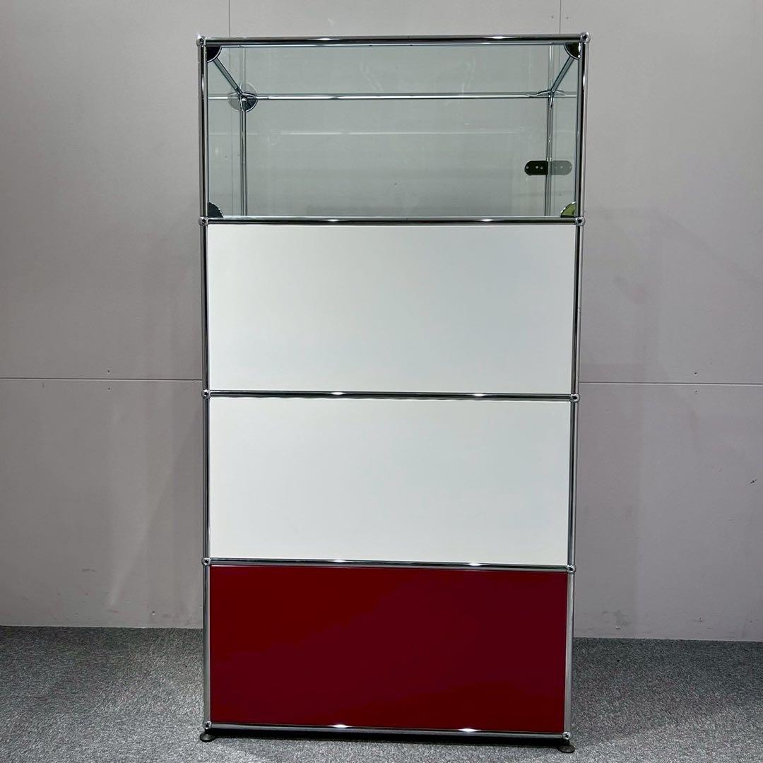 USM Haller キャビネット1列4段 ルビーレッド、ピュアホワイト