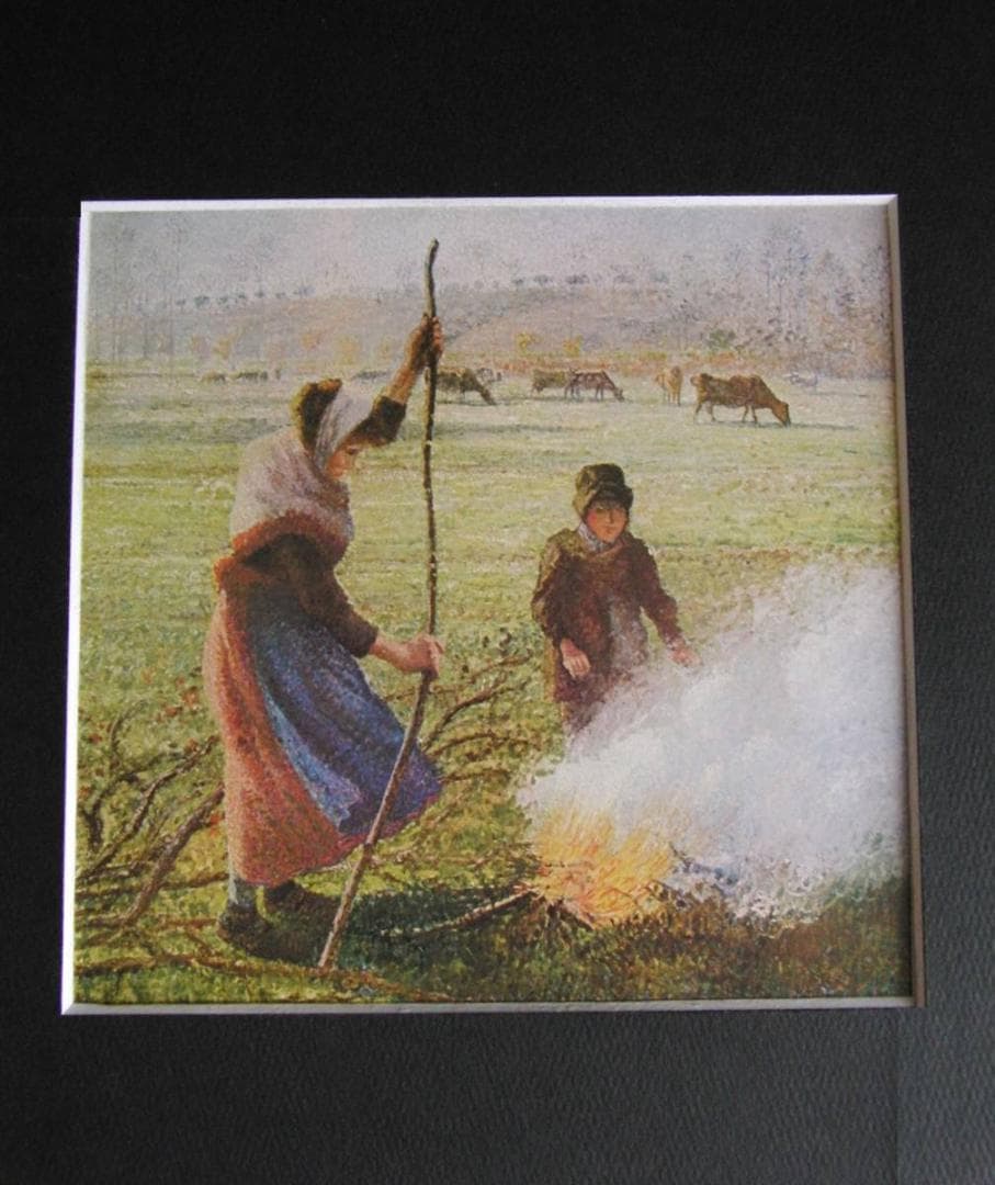 カミーユ・ピサロ、【木を折る女】、希少な額装用画集より、状態良好、新品額装付