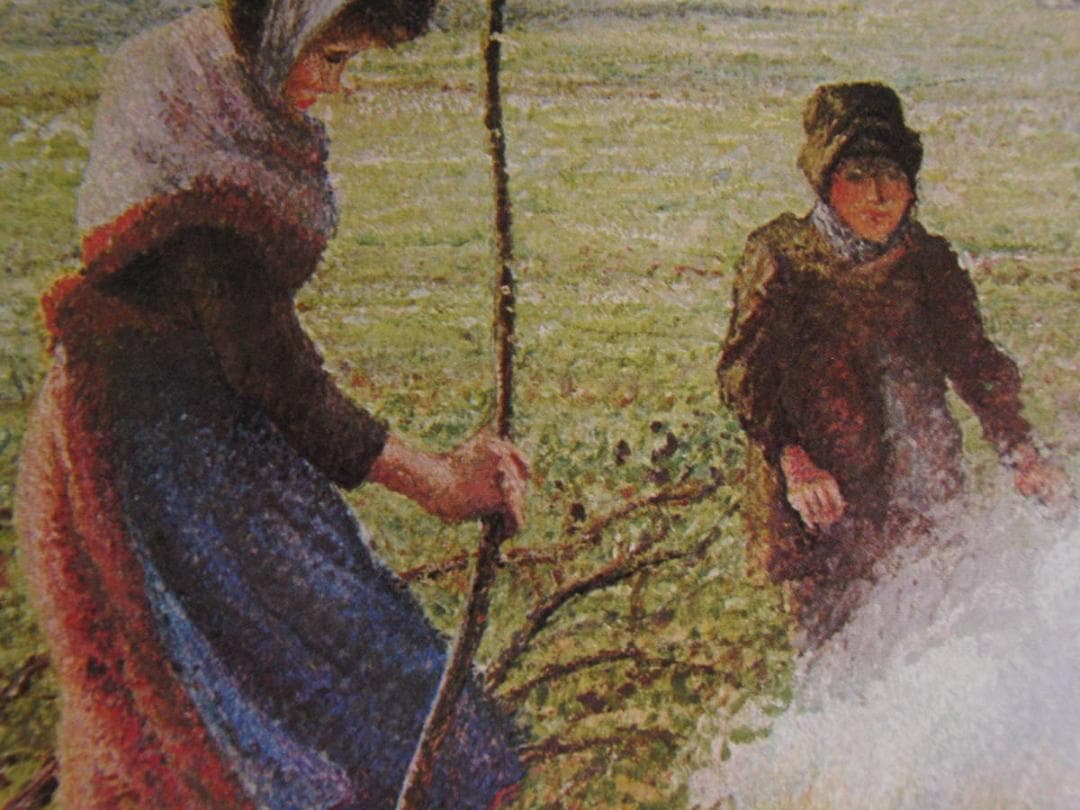 カミーユ・ピサロ、【木を折る女】、希少な額装用画集より、状態良好、新品額装付