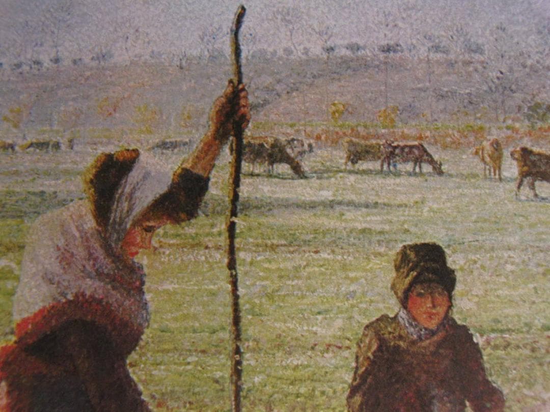 カミーユ・ピサロ、【木を折る女】、希少な額装用画集より、状態良好、新品額装付