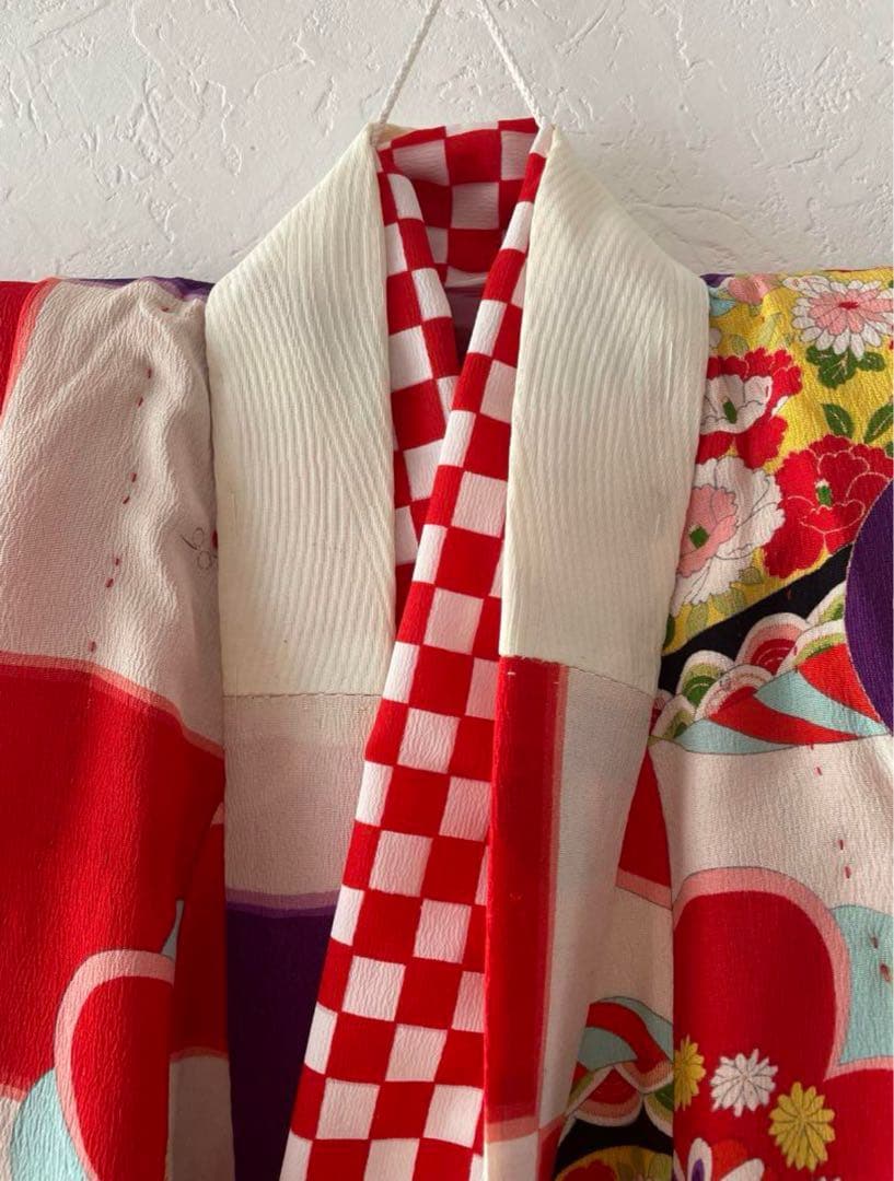 七五三　３歳　アンティーク正絹お着物　正絹被布セット