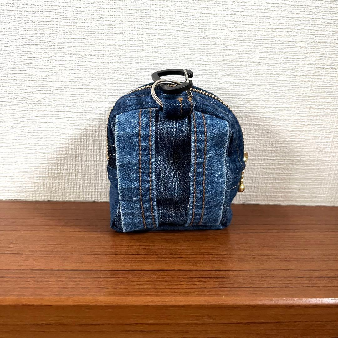 644.赤色タグ デニムリメイク ミニリュック チャーム キーポーチ