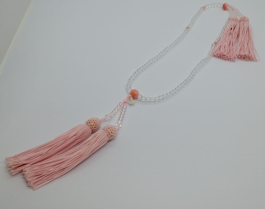 お念珠 水晶 ピンクサンゴ 水晶