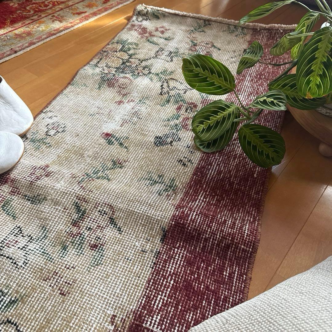 50×131アンティークボタニカル　ランナーラグ　トルコヴィンテージラグ