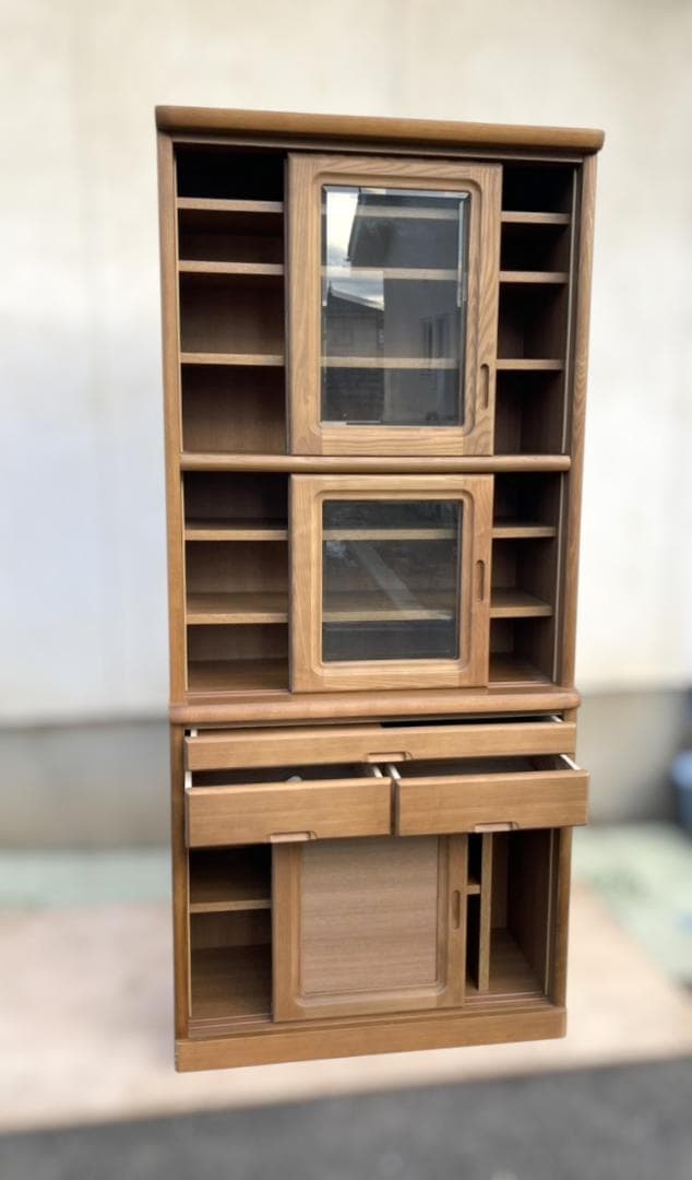 木製キッチンボード 食器棚 大容量 サイズ: 横幅89×奥行43×高さ195cm