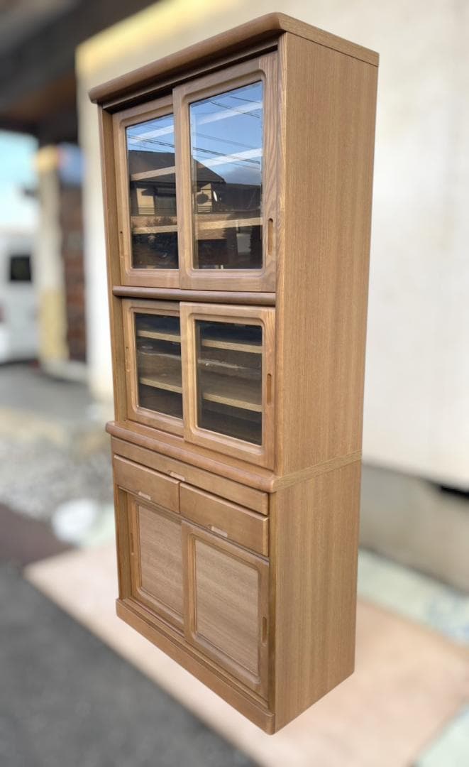 木製キッチンボード 食器棚 大容量 サイズ: 横幅89×奥行43×高さ195cm