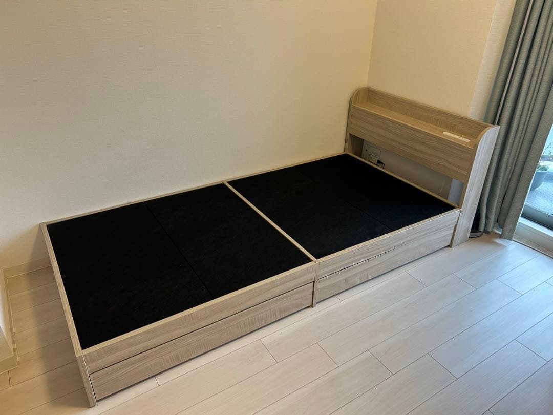 大容量 収納 USB コンセント 機能付きベッド 左右組み換え 可能　ナチュラル