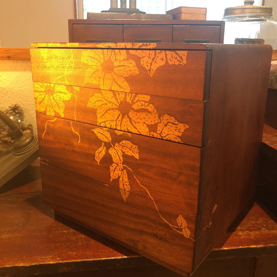 昭和レトロ 木製 飾り絵 レターケース 引き出し